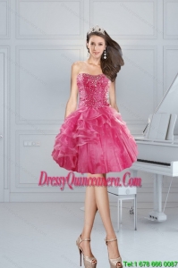2015 Beautiful Pink Sweetheart Dama Dresses with Beading and Ruffles