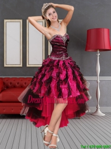 Multi Color High Low Sweetheart Dama Dresses with Beading and Ruffles