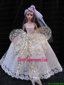 The Most Amazing Straps White Dress with Sequins Made To Fit The Barbie Doll