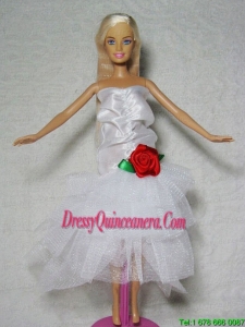 Elegant Wedding Dress With Flower Tea Length For Barbie Doll