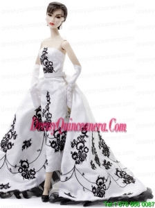 Embroidery Wedding Dress To Fit the Barbie Doll With Brush Train