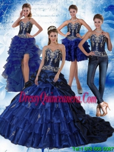 Luxurious Navy Blue Sweetheart Quinceanera Dress with Embroidery and Ruffles