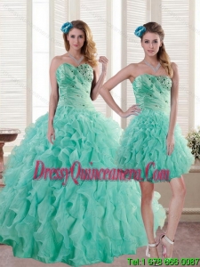 New Style Aqua Blue Quince Dresses with Beading and Ruffles for 2015