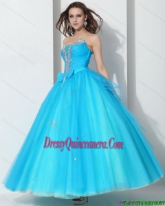 Unique 2015 Beading Baby Blue Quinceanera Dresses with Bownot