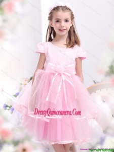 Affordable Bownot and Appliques 2015 Little Girl Pageant Dresses in Rose Pink