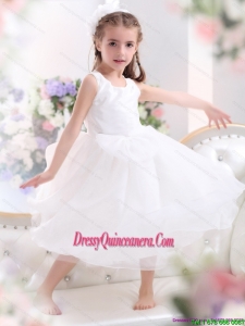 Affordable Scoop White Bownot A Line Little Girl Pageant Dresses for 2015