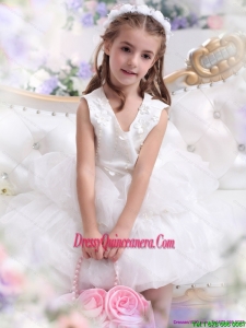 Affordable White Appliques Scoop Little Girl Pageant Dress for 2015