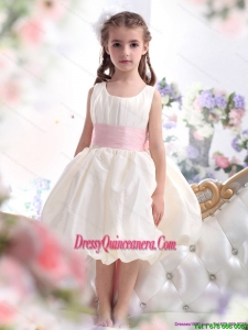 Affordable White Scoop 2015 Little Girl Pageant Dress with Light Pink Sash