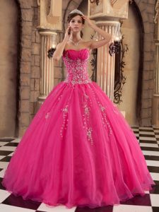 Sweetheart Organza Sweet 15 Dresses with Beading in Hot Pink On Promotion