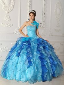 Strapless Aqua Blue Nice Quinceanera Dresses in Satin and Organza