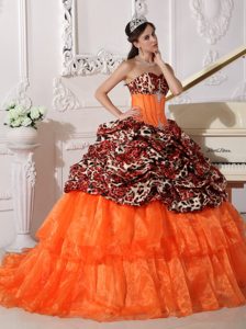 Pretty Orange Ball Gown Sweetheart Quinceanera Dress with Appliques