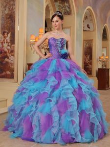 Sweetheart Purple and Aqua Blue Perfect Quince Dress with Ruffles