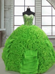 Fantastic Green Lace Up Sweetheart Beading and Ruffles Vestidos de Quinceanera Organza Sleeveless