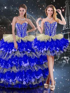 High Class Floor Length Lace Up Quinceanera Dress Multi-color for Military Ball and Sweet 16 and Quinceanera with Beading and Ruffles and Ruffled Layers