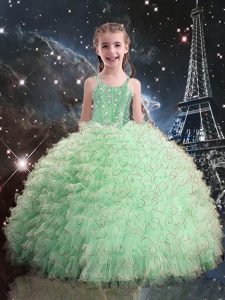 Apple Green Kids Formal Wear Quinceanera and Wedding Party with Beading and Ruffles Straps Sleeveless Lace Up