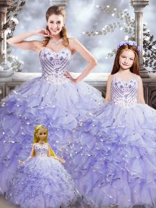 Trendy Sweetheart Sleeveless Lace Up Quinceanera Gown Lavender Organza