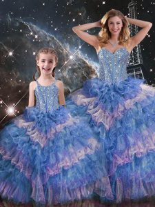 Dynamic Multi-color Sweetheart Lace Up Beading and Ruffled Layers Quinceanera Dress Sleeveless