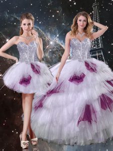 Sleeveless Zipper Floor Length Beading and Ruffled Layers and Sequins Sweet 16 Dresses
