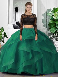 Fabulous Two Pieces Quinceanera Gowns Dark Green Scoop Tulle Long Sleeves Floor Length Backless