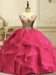 Trendy Sleeveless Appliques and Ruffles Lace Up 15th Birthday Dress