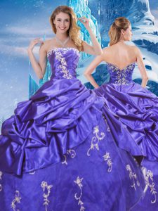 Artistic Purple Sleeveless Floor Length Appliques and Pick Ups Zipper Ball Gown Prom Dress