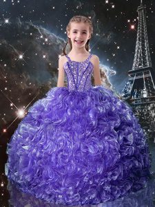 Straps Sleeveless Lace Up Girls Pageant Dresses Purple Organza