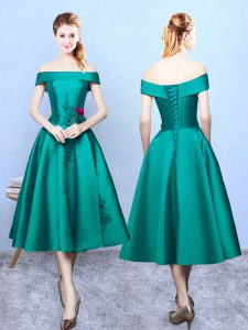 Glorious Dark Green Sleeveless Taffeta Lace Up Dama Dress for Prom and Party