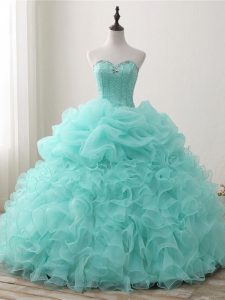 Cheap Apple Green Sweet 16 Dresses Military Ball and Sweet 16 and Quinceanera with Beading and Ruffles and Pick Ups Sweetheart Sleeveless Lace Up