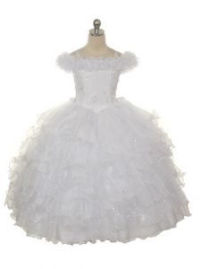 Hot Sale White Sleeveless Ruffles and Ruffled Layers Floor Length Little Girls Pageant Dress