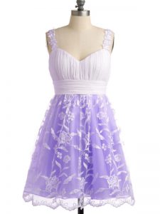 Cheap Lavender Empire Straps Sleeveless Lace Knee Length Lace Up Lace Dama Dress for Quinceanera