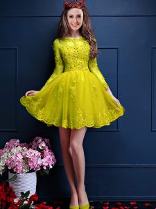 Superior Yellow 3 4 Length Sleeve Chiffon Lace Up Court Dresses for Sweet 16 for Prom and Party
