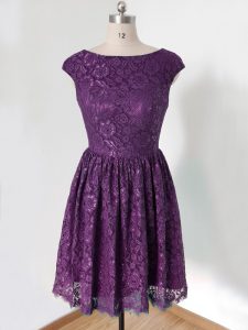 Artistic Scoop Sleeveless Damas Dress Knee Length Lace Dark Purple Lace