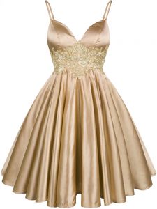 Champagne Sleeveless Elastic Woven Satin Lace Up Dama Dress for Prom and Party and Wedding Party
