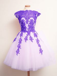 Dynamic Multi-color Dama Dress Prom and Party and Wedding Party with Appliques Scalloped Sleeveless Lace Up