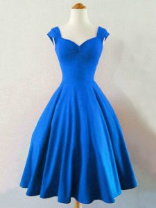 Straps Sleeveless Quinceanera Court Dresses Knee Length Ruching Blue Taffeta