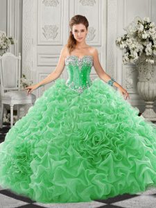 Beading and Ruffles Sweet 16 Quinceanera Dress Green Lace Up Sleeveless Court Train