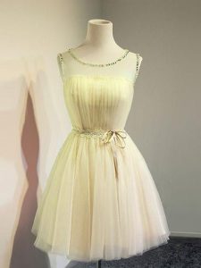 Sophisticated Gold Lace Up Quinceanera Court of Honor Dress Belt Sleeveless Knee Length