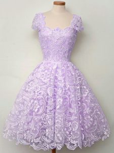 Amazing Lavender Cap Sleeves Lace Lace Up Quinceanera Court Dresses for Prom and Party and Wedding Party