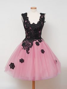 Classical Tulle Straps Sleeveless Zipper Lace Court Dresses for Sweet 16 in Pink