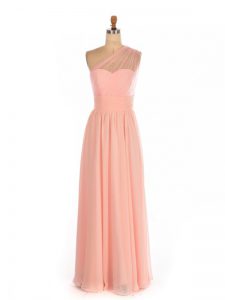 Free and Easy Peach One Shoulder Neckline Ruching Quinceanera Court Dresses Sleeveless Side Zipper