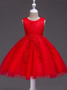 New Style Knee Length Ball Gowns Sleeveless Red Kids Pageant Dress Zipper
