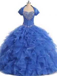 Cheap Blue Sweet 16 Dress Sweet 16 and Quinceanera with Beading and Ruffles Strapless Sleeveless Lace Up