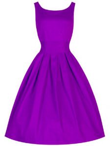 Elegant Purple A-line Taffeta Scoop Sleeveless Ruching Knee Length Lace Up Quinceanera Dama Dress