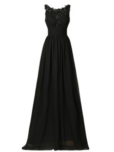 Exceptional Floor Length Black Dama Dress Chiffon Sleeveless Appliques