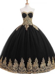 Nice Black 15 Quinceanera Dress Sweet 16 and Quinceanera with Appliques Strapless Sleeveless Lace Up