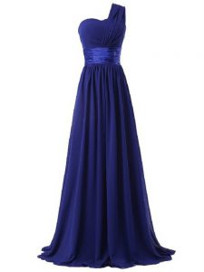 Royal Blue Sleeveless Chiffon Lace Up Quinceanera Court Dresses for Prom and Party and Wedding Party