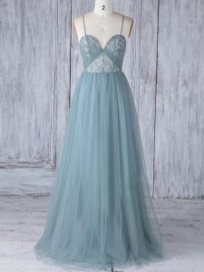 Tulle Spaghetti Straps Sleeveless Criss Cross Appliques Court Dresses for Sweet 16 in Grey