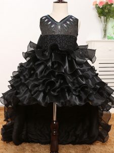 Black Sleeveless Organza Zipper Little Girl Pageant Gowns for Wedding Party