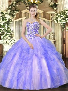 Best Selling Sweetheart Sleeveless Tulle Quinceanera Dress Beading and Ruffles Lace Up