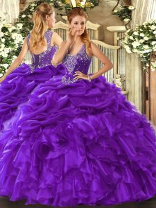 Elegant Organza Sleeveless Floor Length Sweet 16 Quinceanera Dress and Beading and Ruffles and Pick Ups